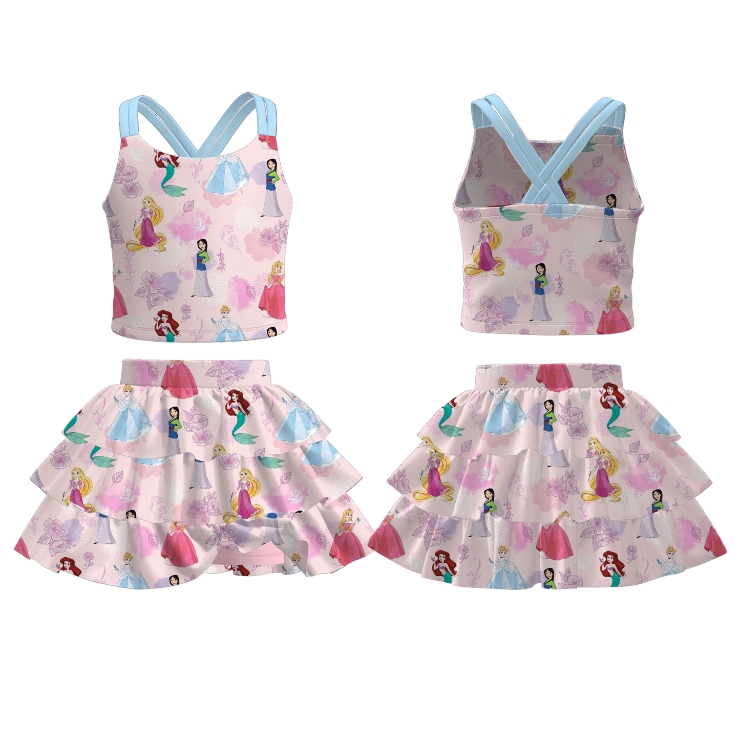 Girls Summer Princess Character Printed Skirt Set Collection