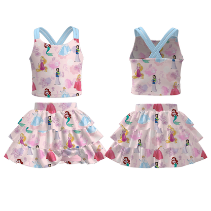 Girls Summer Princess Character Printed Skirt Set Collection