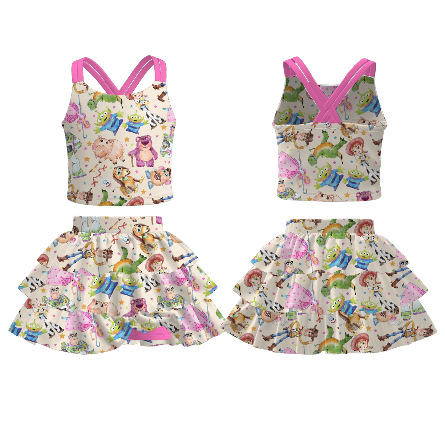 Girls Summer Princess Character Printed Skirt Set