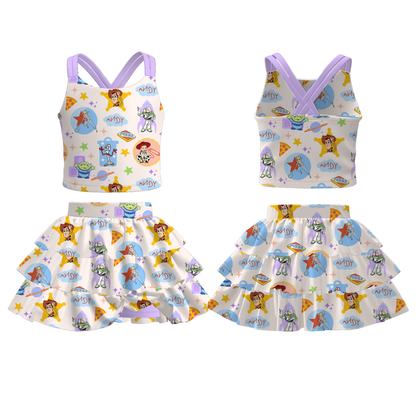 Girls Summer Princess Character Printed Skirt Set Collection