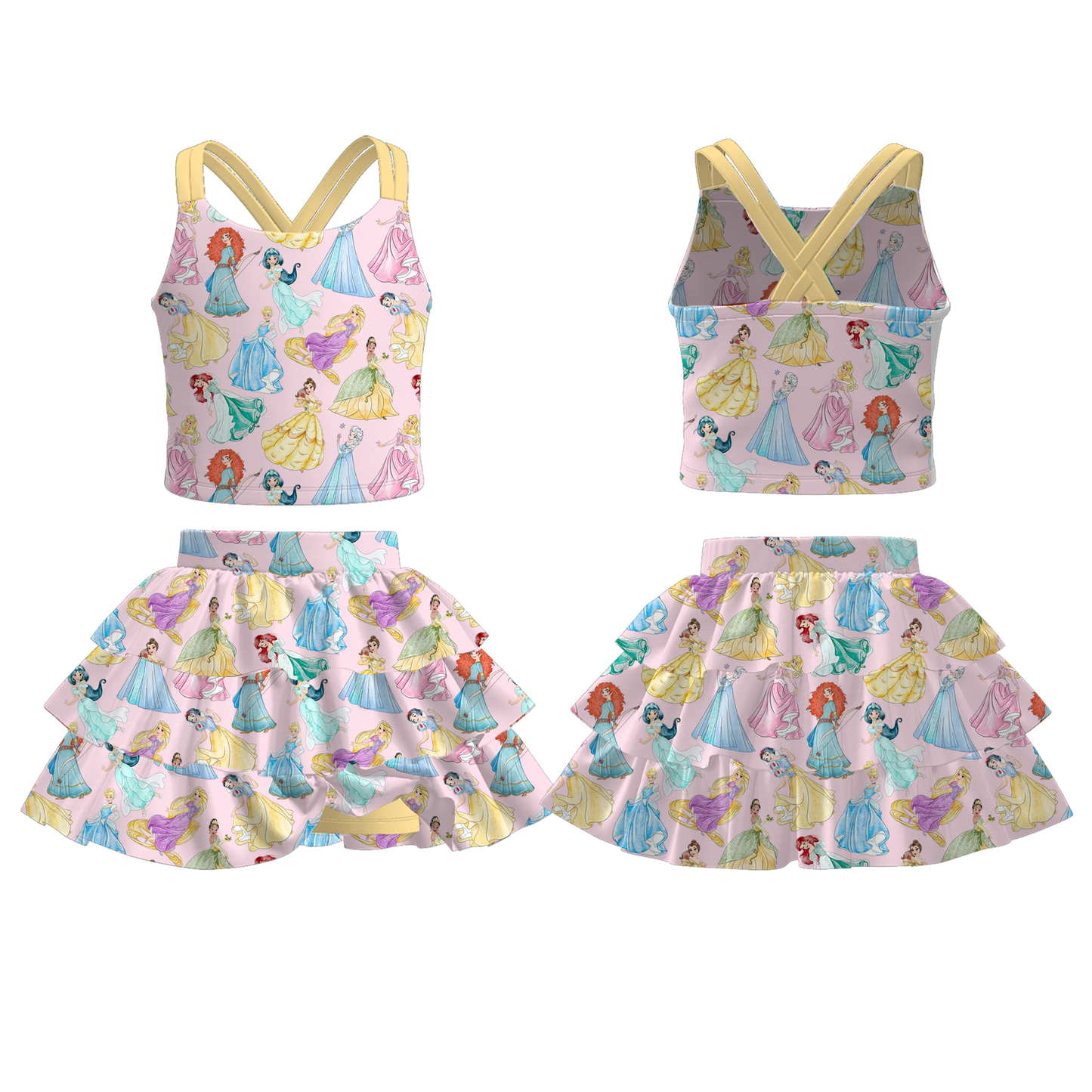 Girls Summer Princess Character Printed Skirt Set