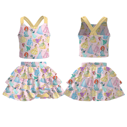 Girls Summer Princess Character Printed Skirt Set