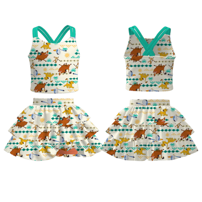 Girls Summer Princess Character Printed Skirt Set