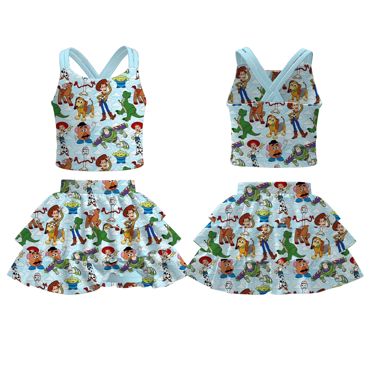Girls Summer Princess Character Printed Skirt Set Collection