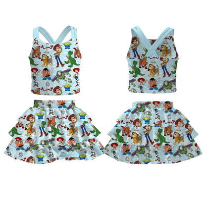 Girls Summer Princess Character Printed Skirt Set Collection