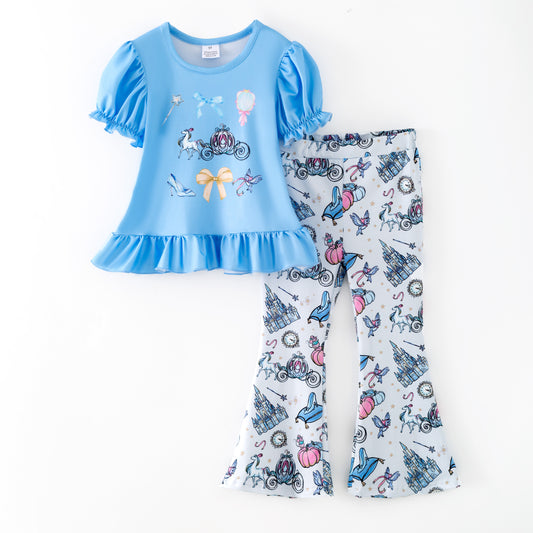 Girls Fall Princess Pumpkin Blue Pant Set