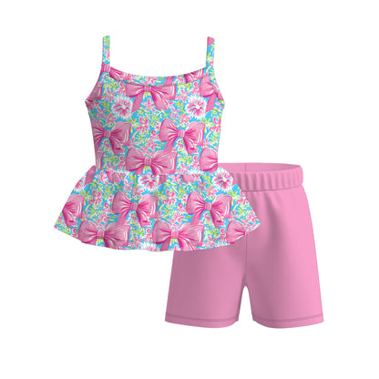 Girls Summer Bow Flower Cherry Slip Short Set
