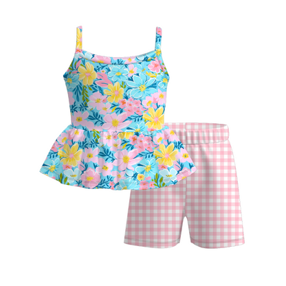 Girls Summer Bow Flower Cherry Slip Short Set