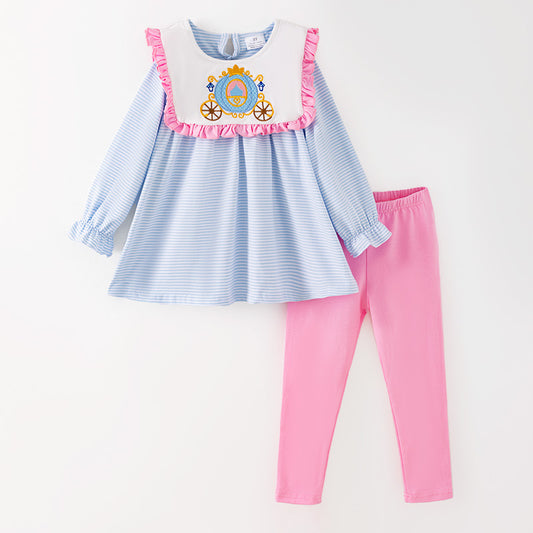 Girls Thanksgiving Day Pumpkin Carriage Embroidery Pant Set