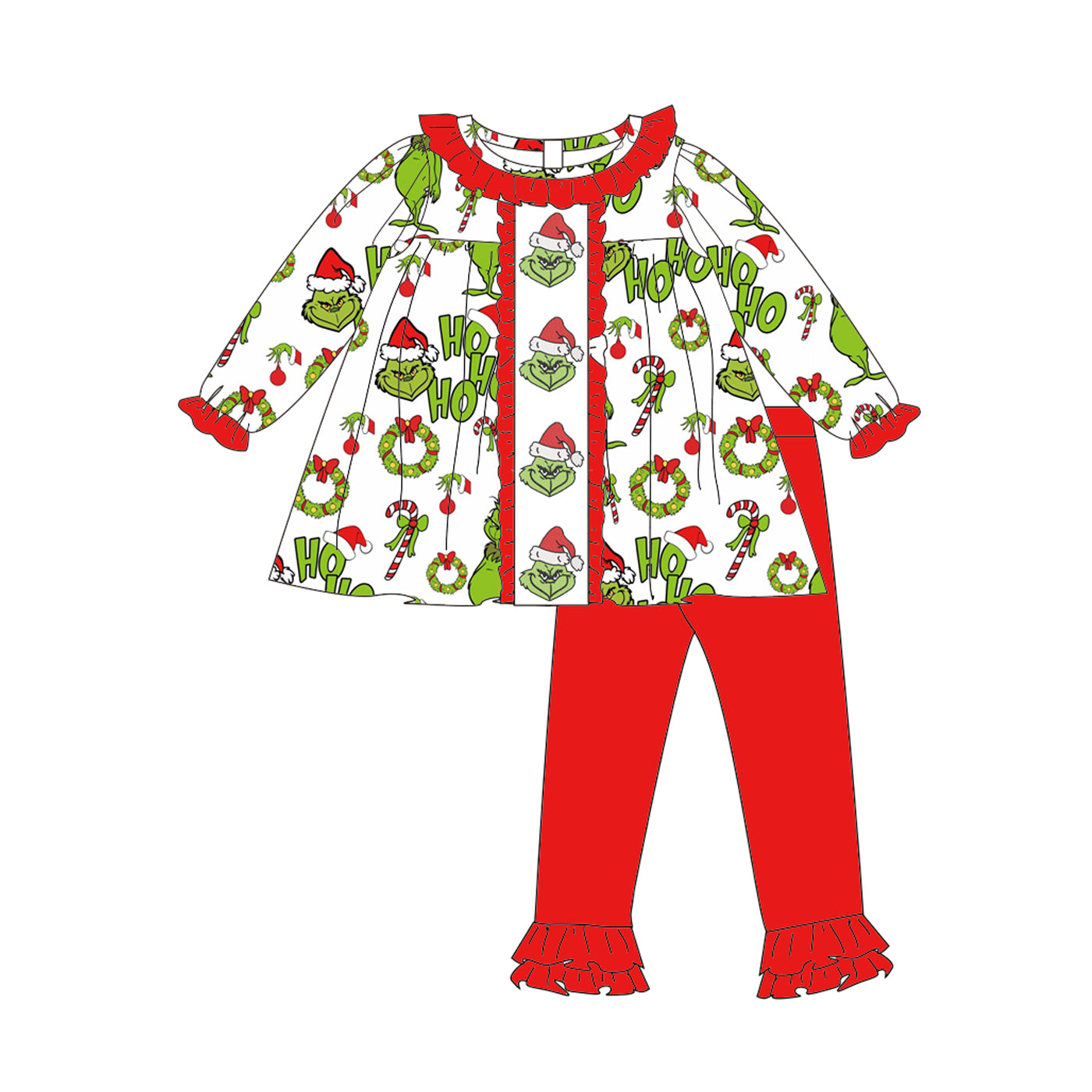 Christmas Kids Outfit Collection – Grinch Embroidered Holiday Styles