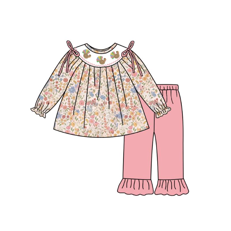 Girls Thanksgiving Turkey Embroidery Sibling Outfits