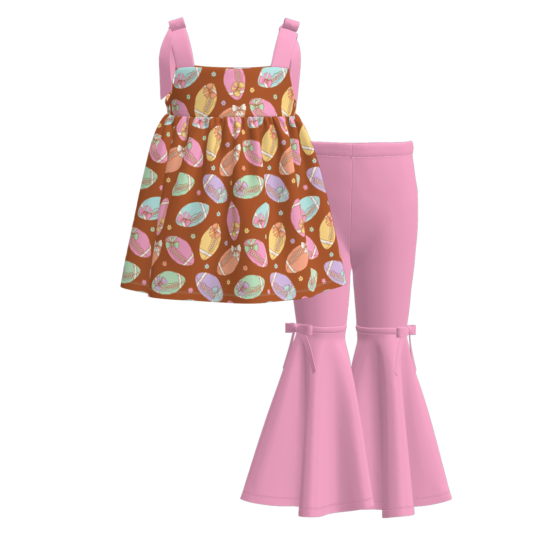 Girls Summer Milk Silk Cute Print Slip Top Bell Pant Set