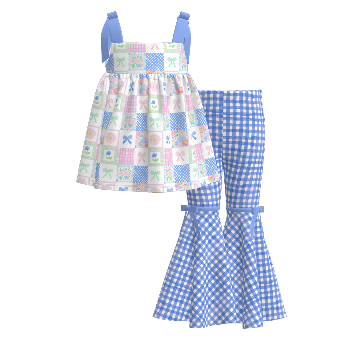 Girls Summer Milk Silk Cute Print Slip Top Bell Pant Set