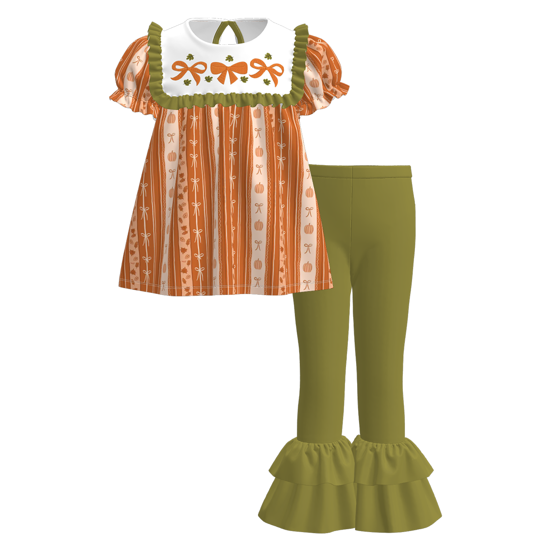 Girls Fall Halloween BOO PUMPKIN Embroidery Pant Set