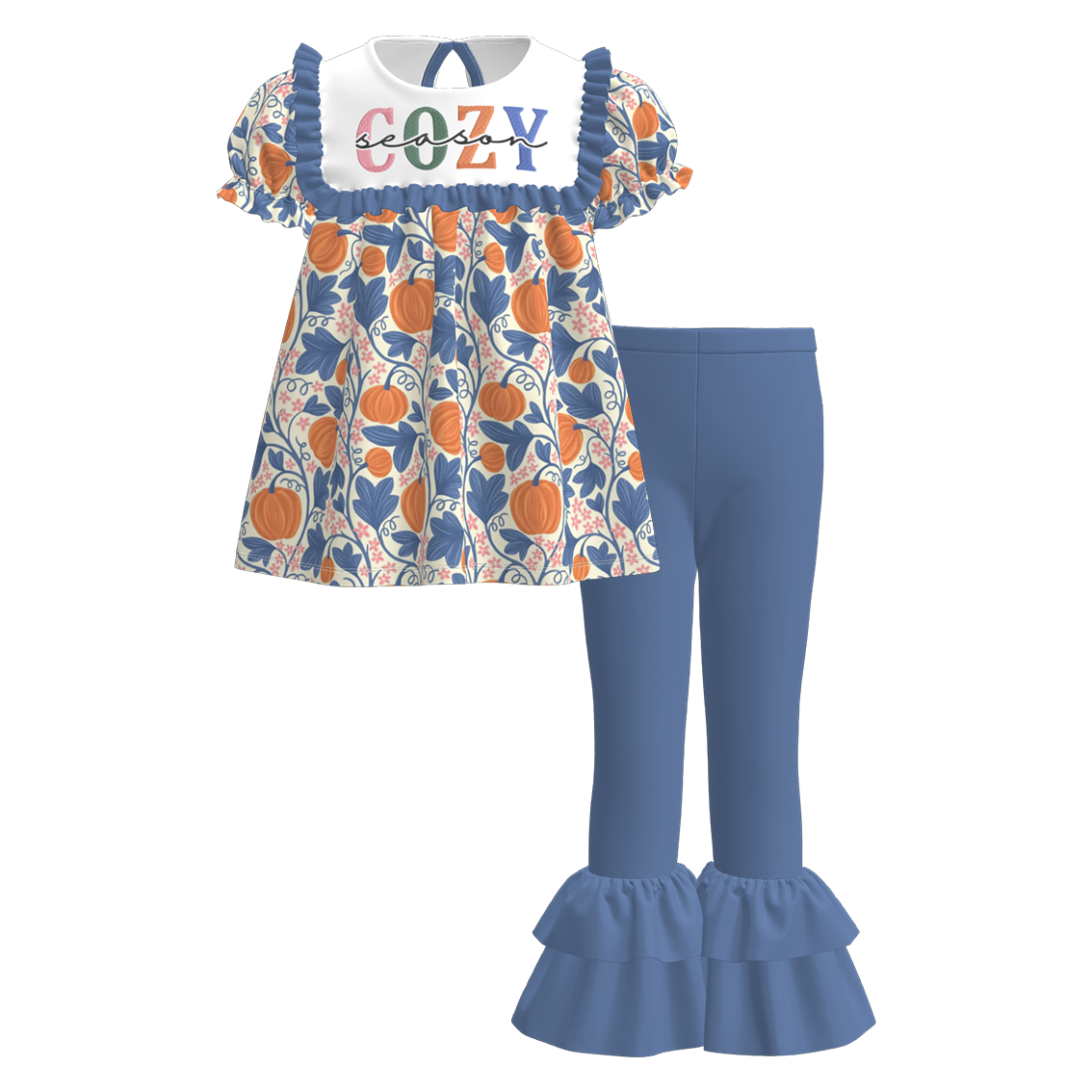 Girls Fall Halloween BOO PUMPKIN Embroidery Pant Set