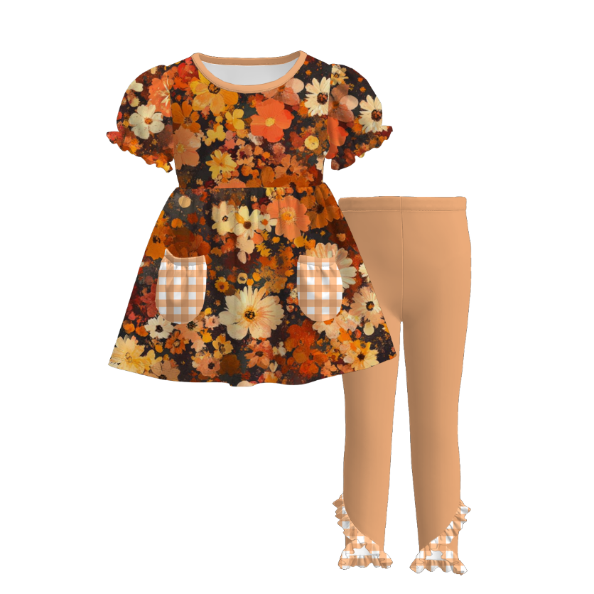 Family Autumn Fall Orange Floral Print Matching Dress & Outfit Set