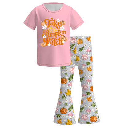Girls Fall TAKE PUMPKIN PATCH Print Dress Outfit Set Mommy Top