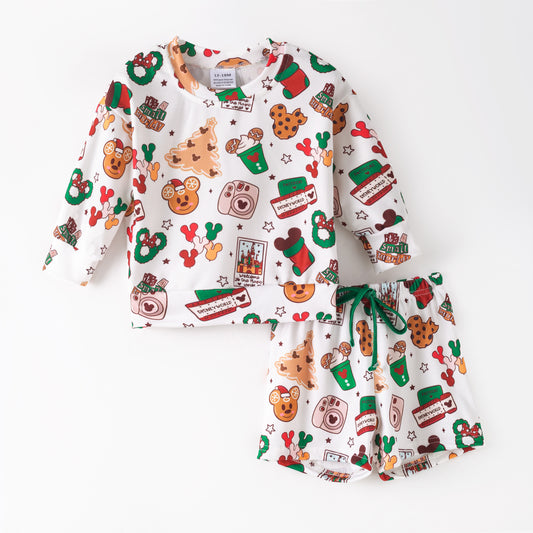 Christmas Long Sleeve Top & Shorts Set – Festive Sportswear for Kids