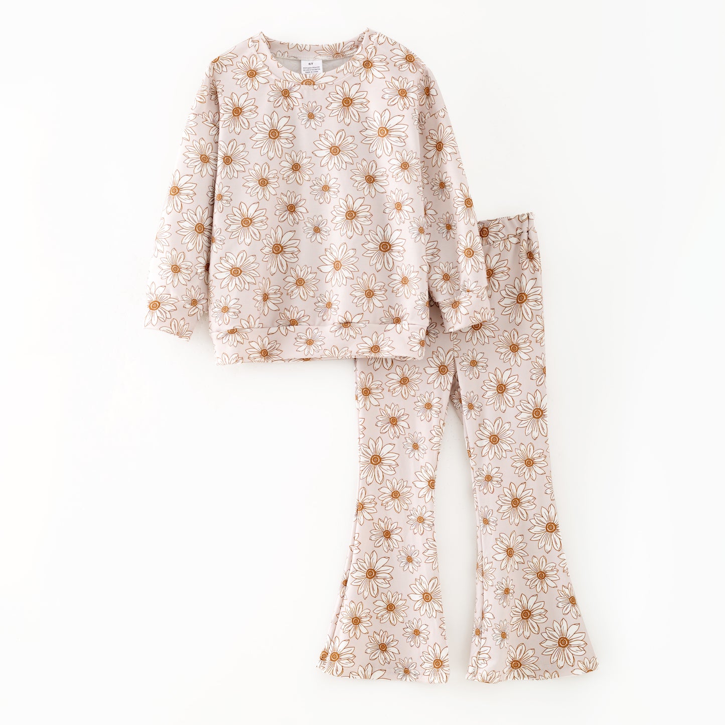 Girls Fall Winter Daisy Flower Long Sleeves Pant Set