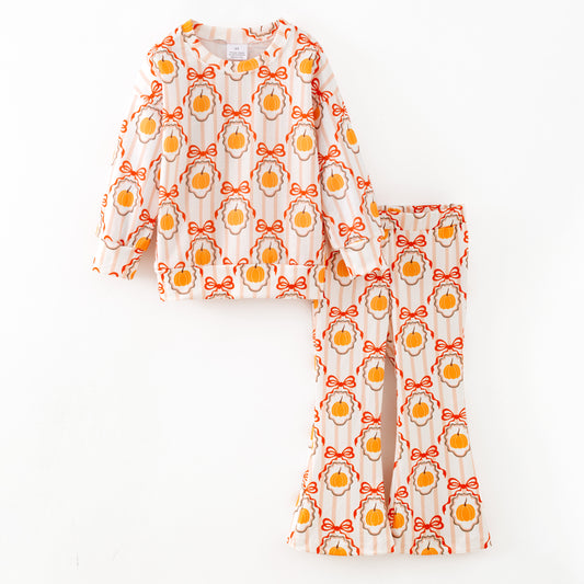 Girls Fall Thanksgiving Pumpkin Thanksful Print Pant Set