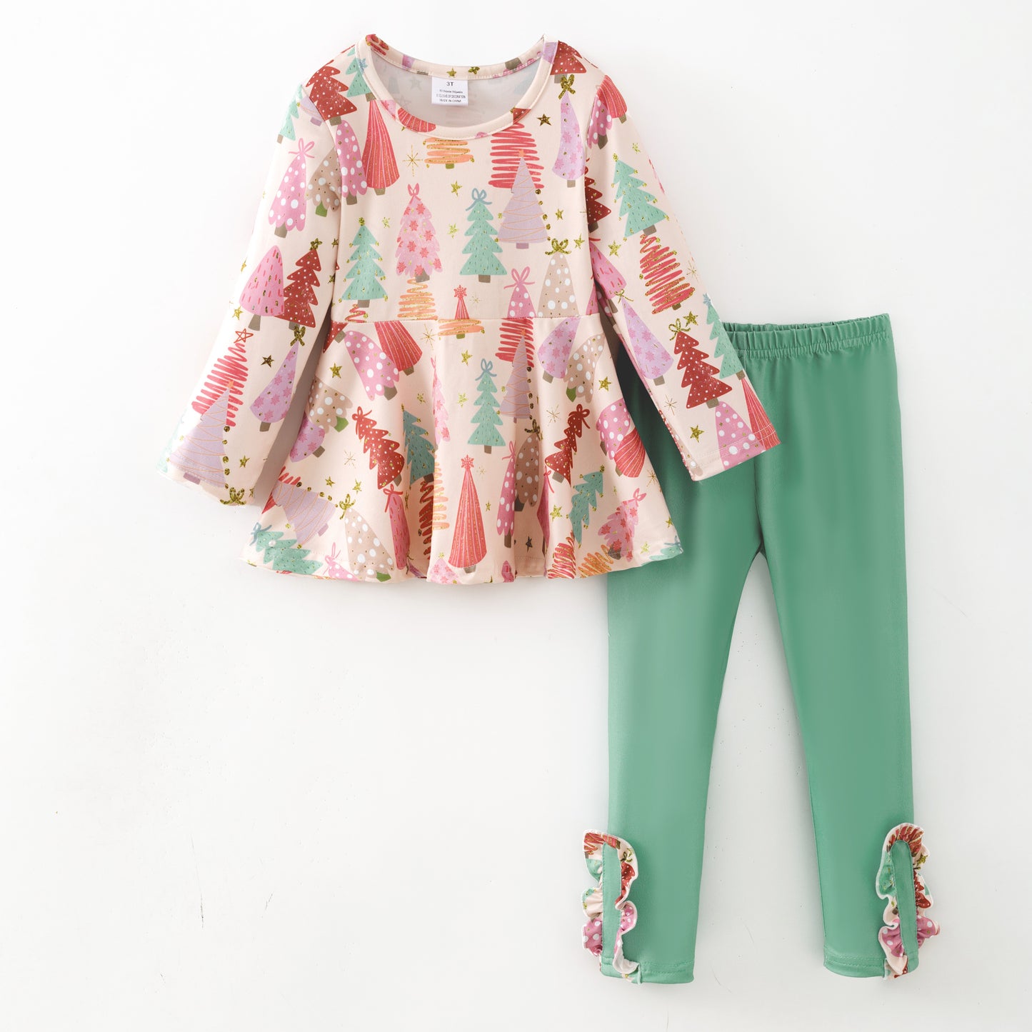 Girls Christmas Candy Cane Christmas Tree Top + Pant Set