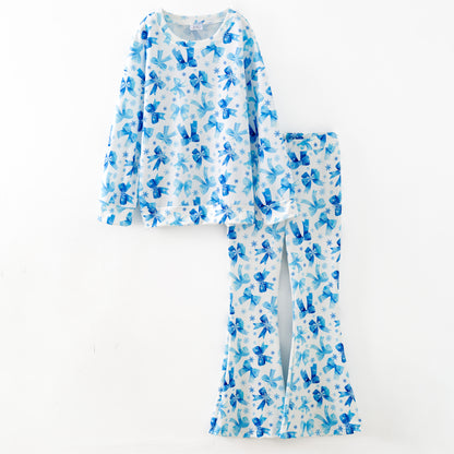 Girls Christmas Fall Bow 2 Pieces Top + Pant Set