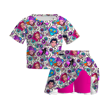 Girls Fall KDH Hot Pink Dress Skirt Set Hoodies Collection