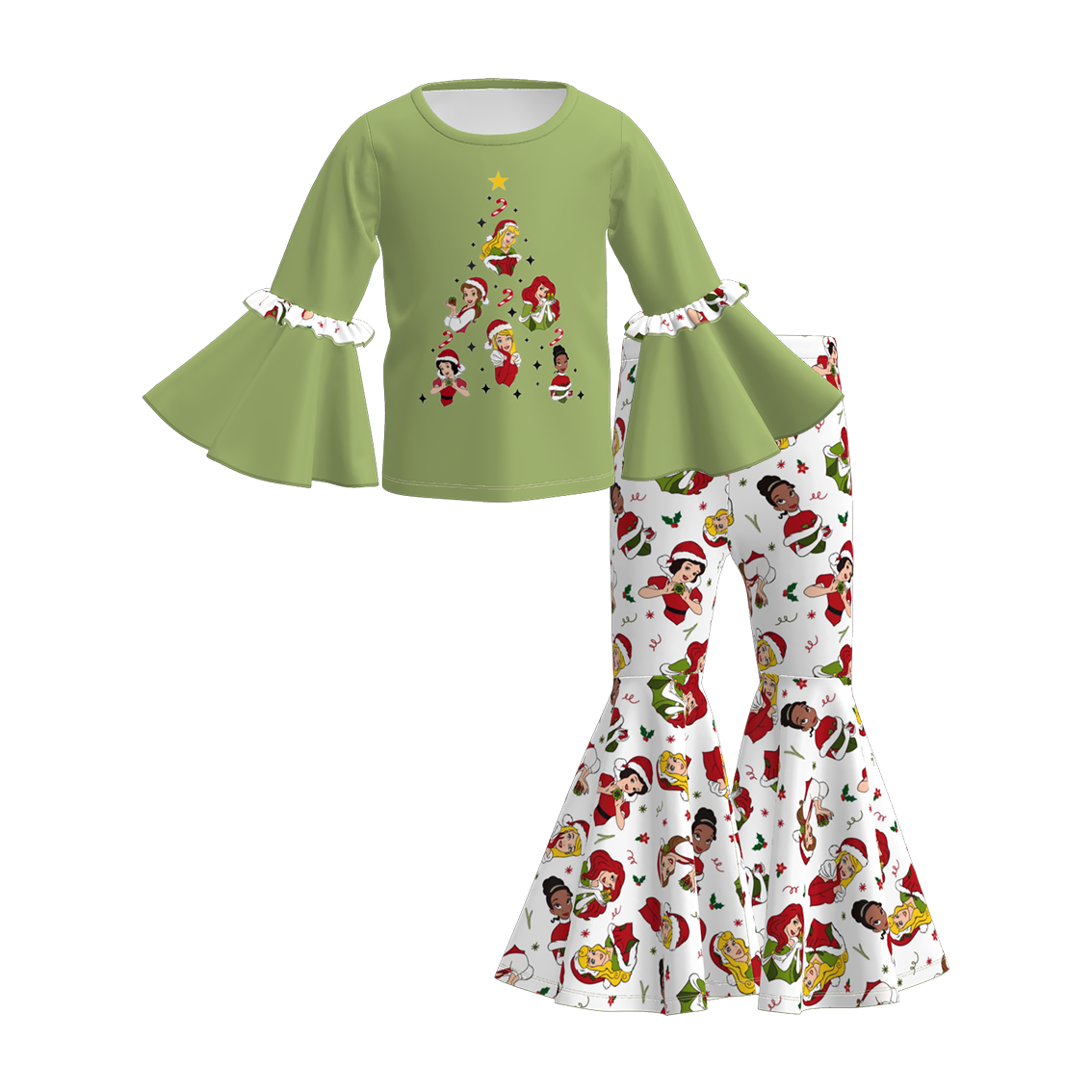 Girls Christmas Cartoon Print Bell Pant+Top Set Collection