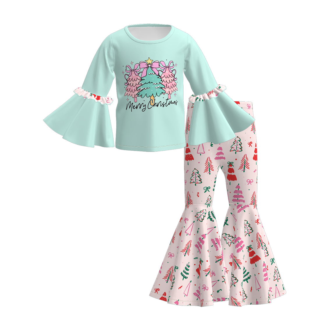 Girls Christmas Cartoon Print Bell Pant+Top Set Collection