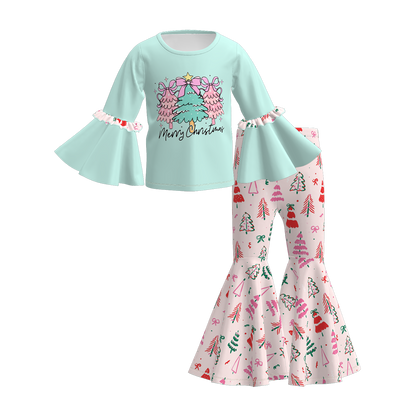 Girls Christmas Cartoon Print Bell Pant+Top Set Collection