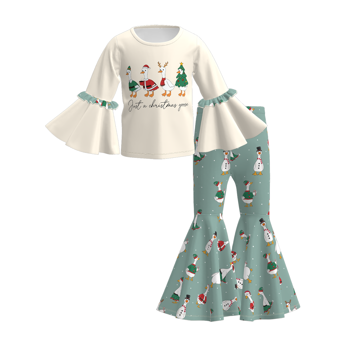 Girls Christmas Cartoon Print Bell Pant+Top Set Collection