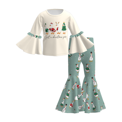 Girls Christmas Cartoon Print Bell Pant+Top Set Collection