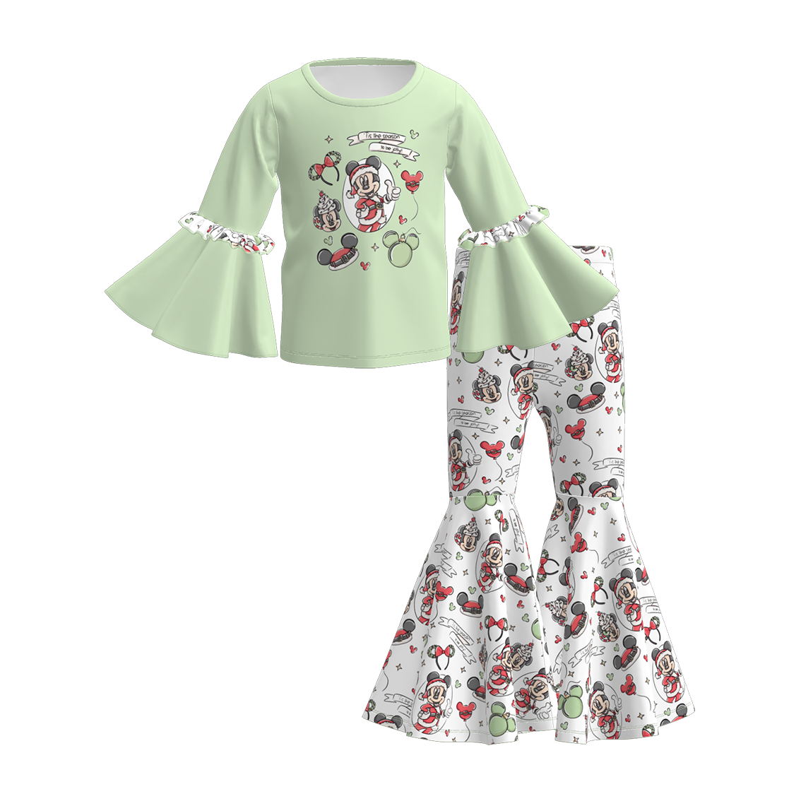 Girls Christmas Cartoon Print Bell Pant+Top Set Collection