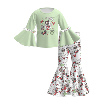 Girls Christmas Cartoon Print Bell Pant+Top Set Collection