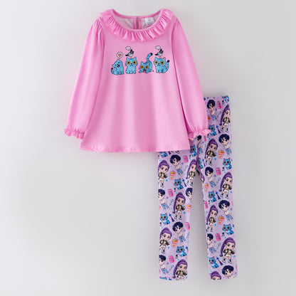 2026 Spring Pink K-pop Ruffled Pant Set