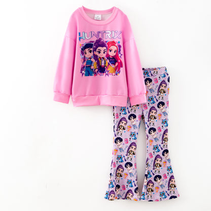 Kpop Demon Hunter Pink Bell Pant Sweatshirt Set