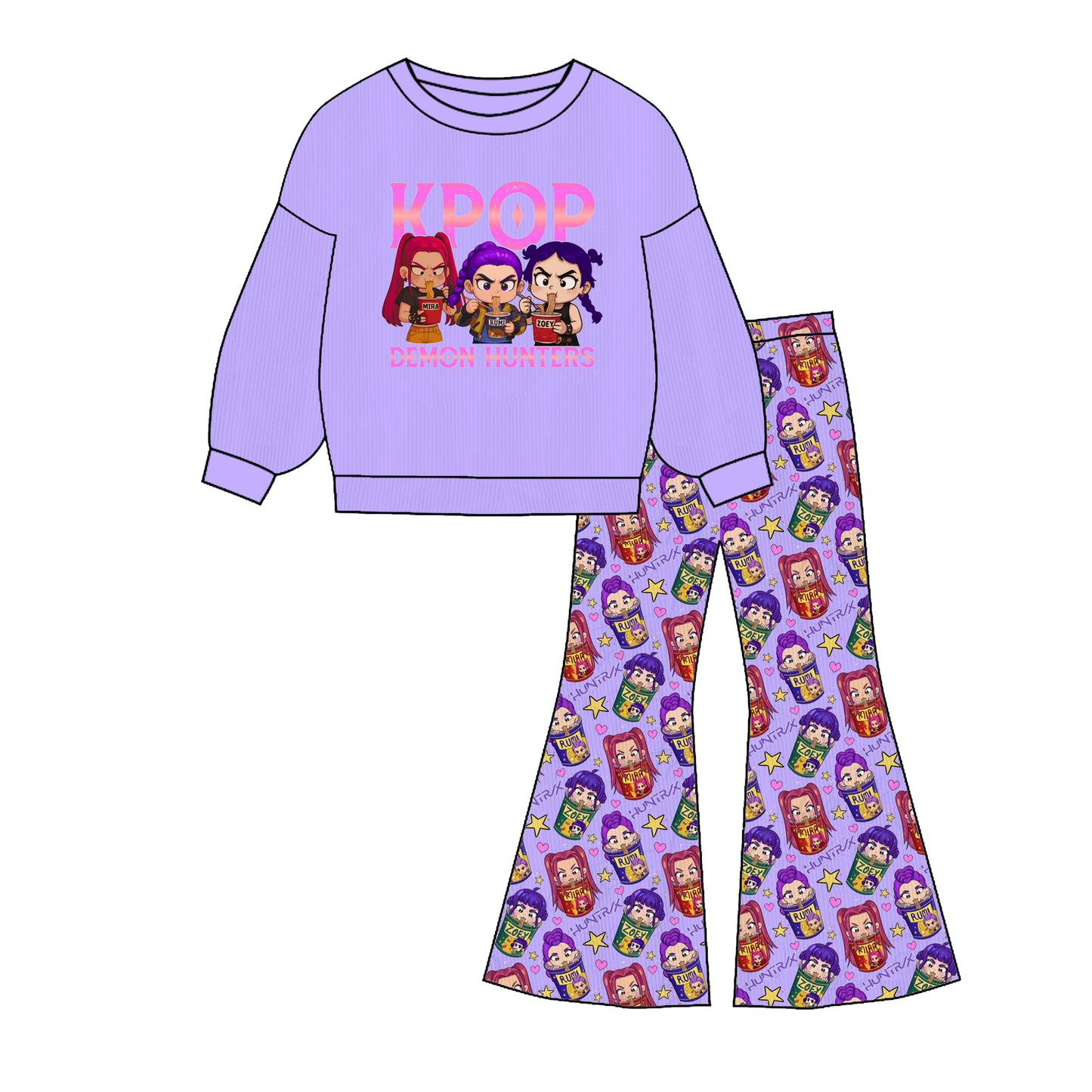 2025 Fall Kpop Demon Hunters Girls Top+Pant Outfit Set