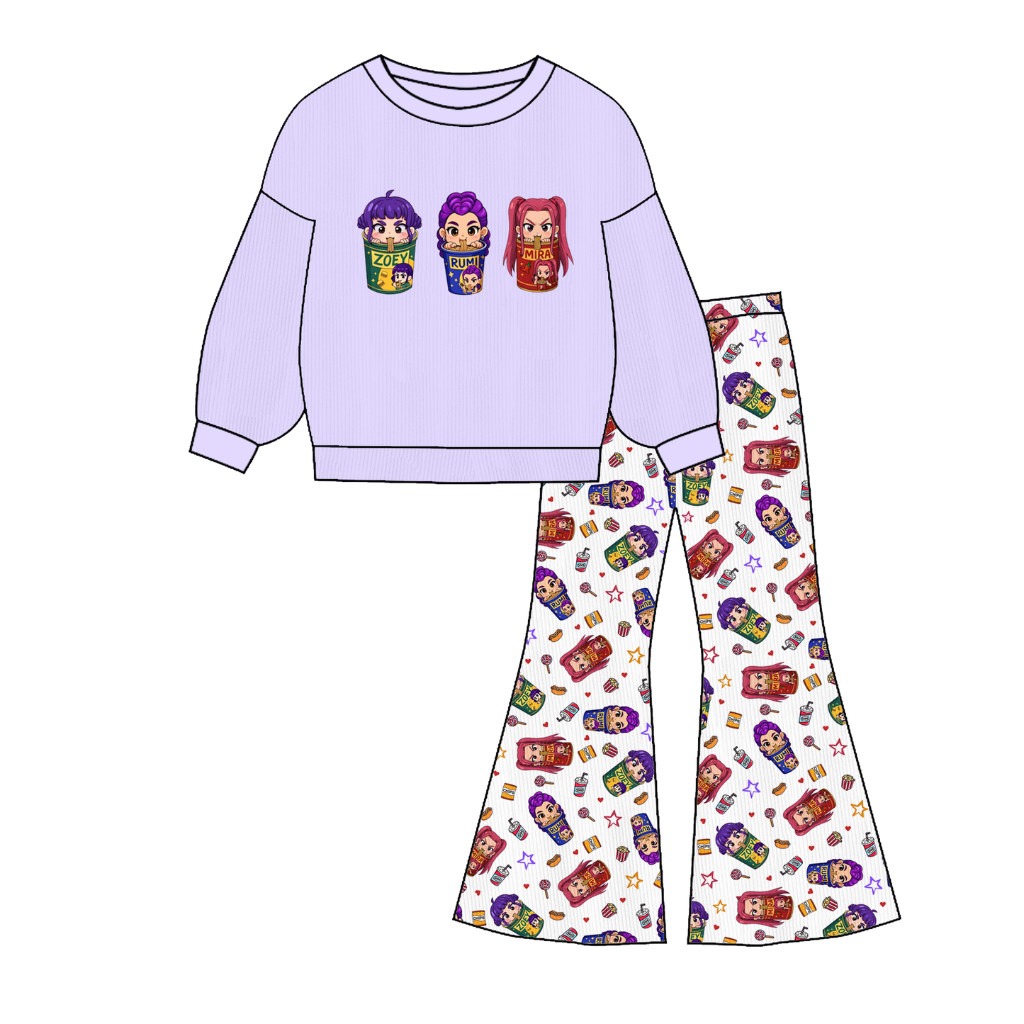 2025 Fall Kpop Demon Hunters Girls Top+Pant Outfit Set