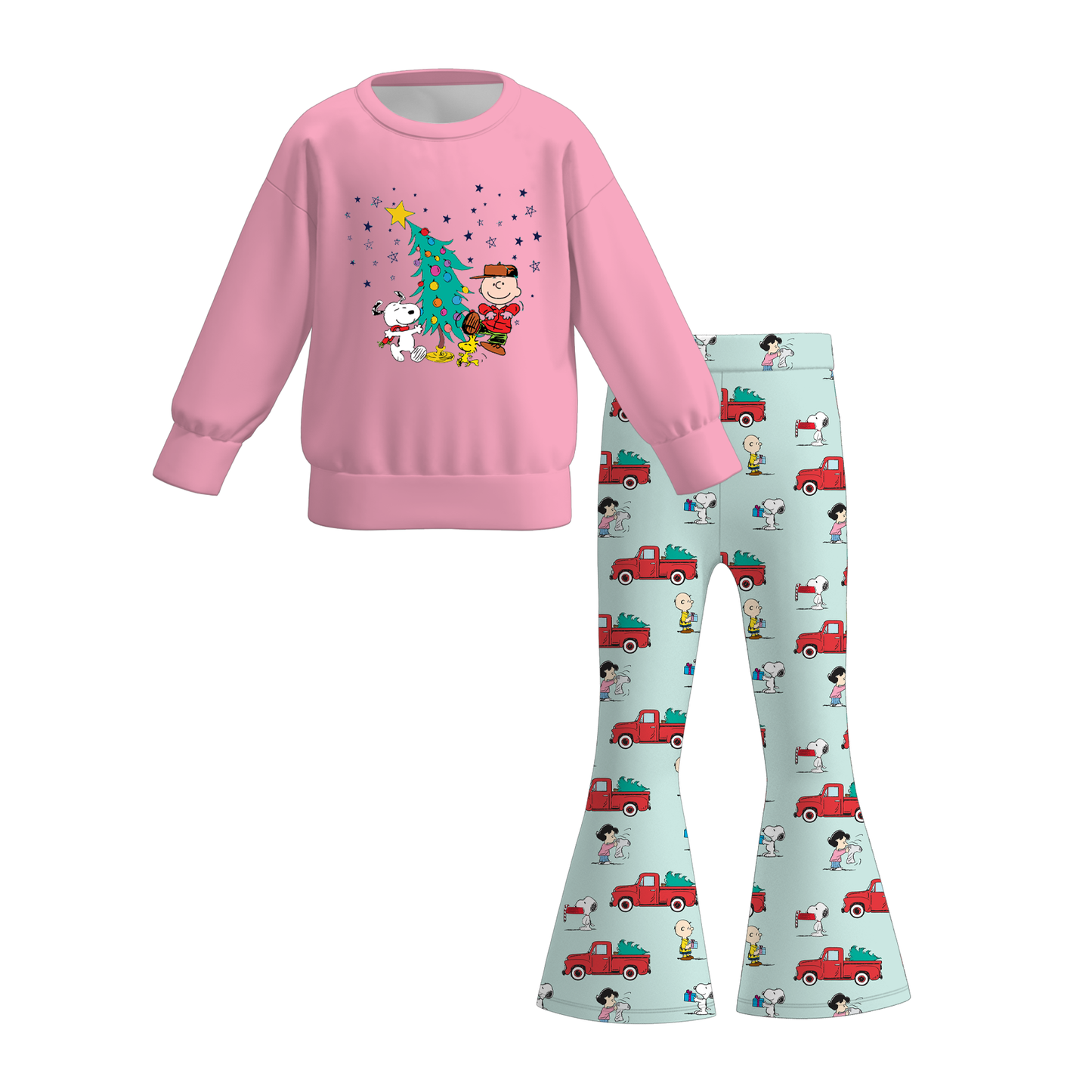 Girls 2 Pieces Christmas Cartoon Long Sleeves Pan Set Collection