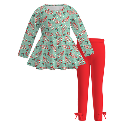 Girls Green Christmas Tree Pajamas Set & Pant Set & Dress