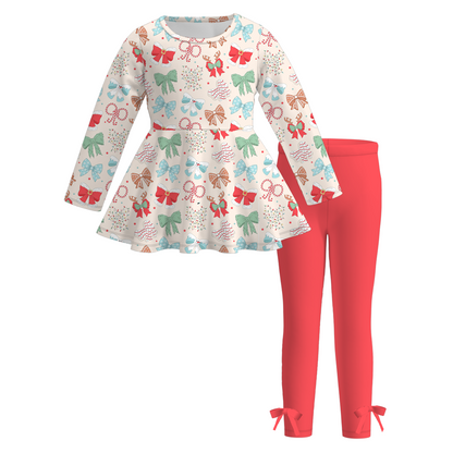 Girls Christmas Red Bow Pajamas Set & Pant Set & Dress