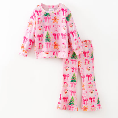 Girls Christmas Fall Bow 2 Pieces Top + Pant Set