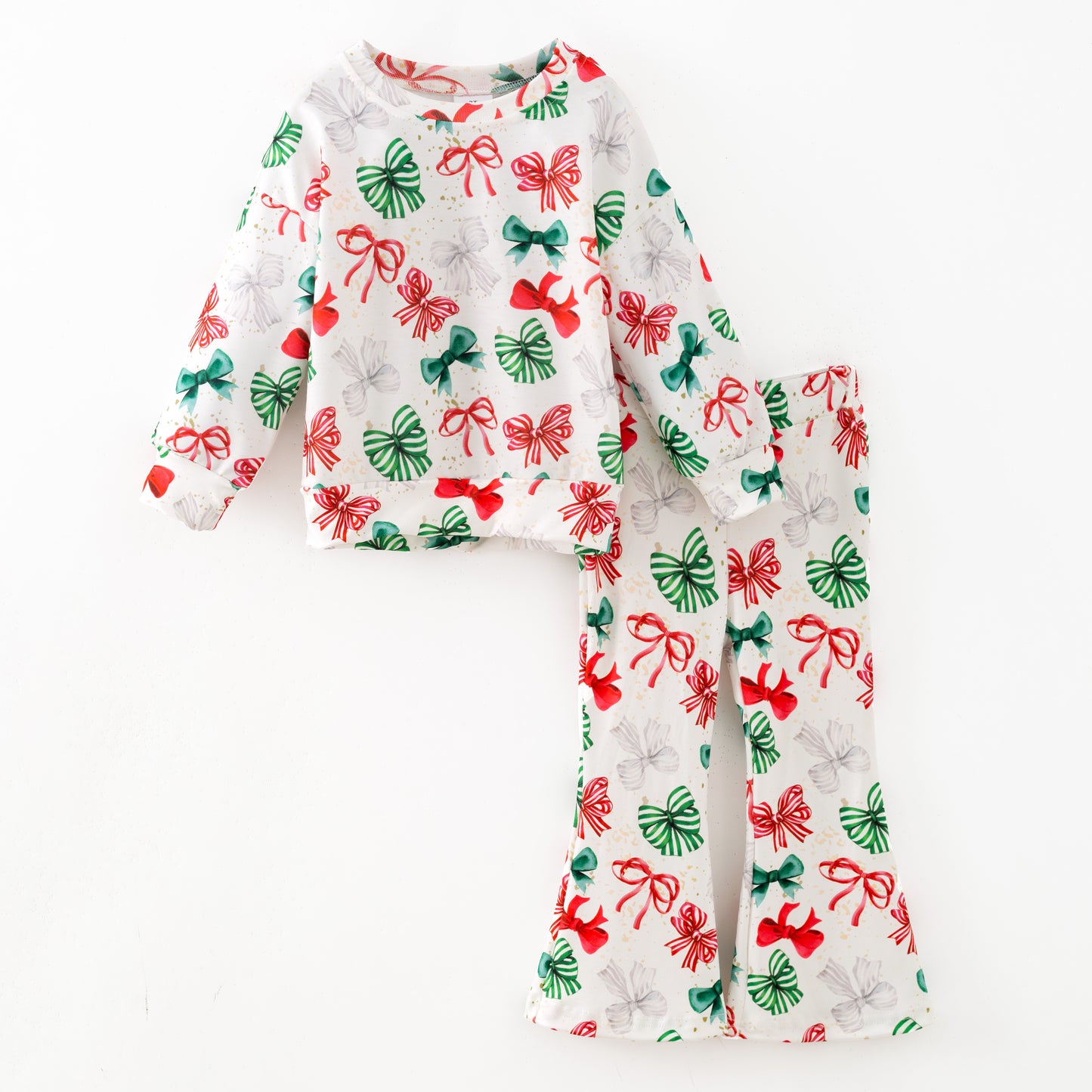 Girls Christmas Fall Bow 2 Pieces Top + Pant Set
