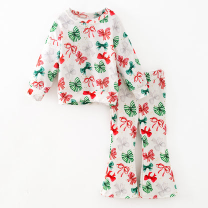 Girls Christmas Fall Bow 2 Pieces Top + Pant Set