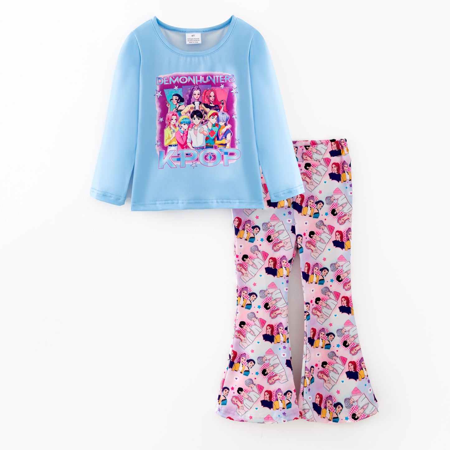 Girls Christmas Fall Kpop Demon Hunter Printed Top + Pant Set