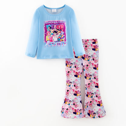 Girls Christmas Fall Kpop Demon Hunter Printed Top + Pant Set