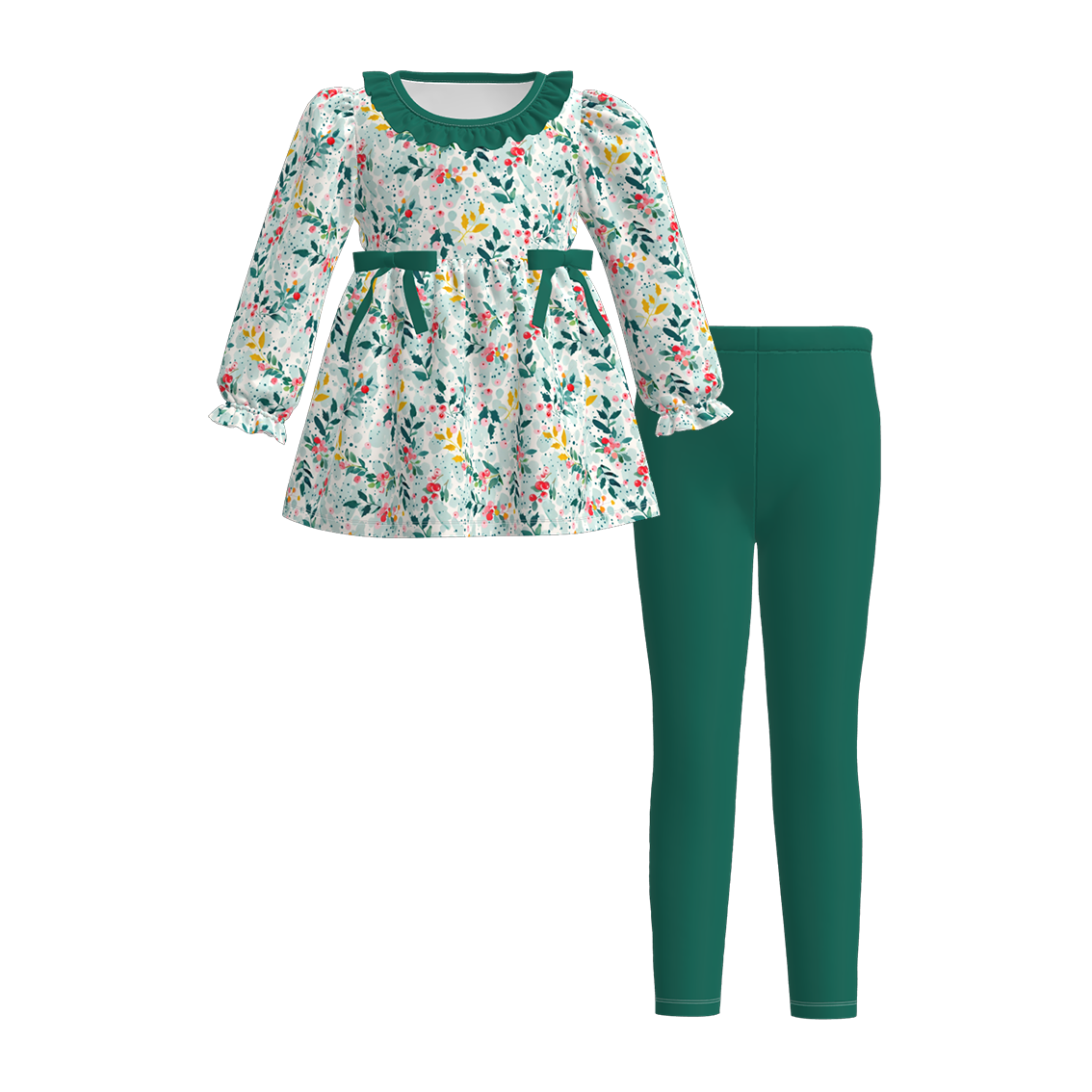 Christmas Family Outfit Collection – Green Floral & Plaid Matching Set