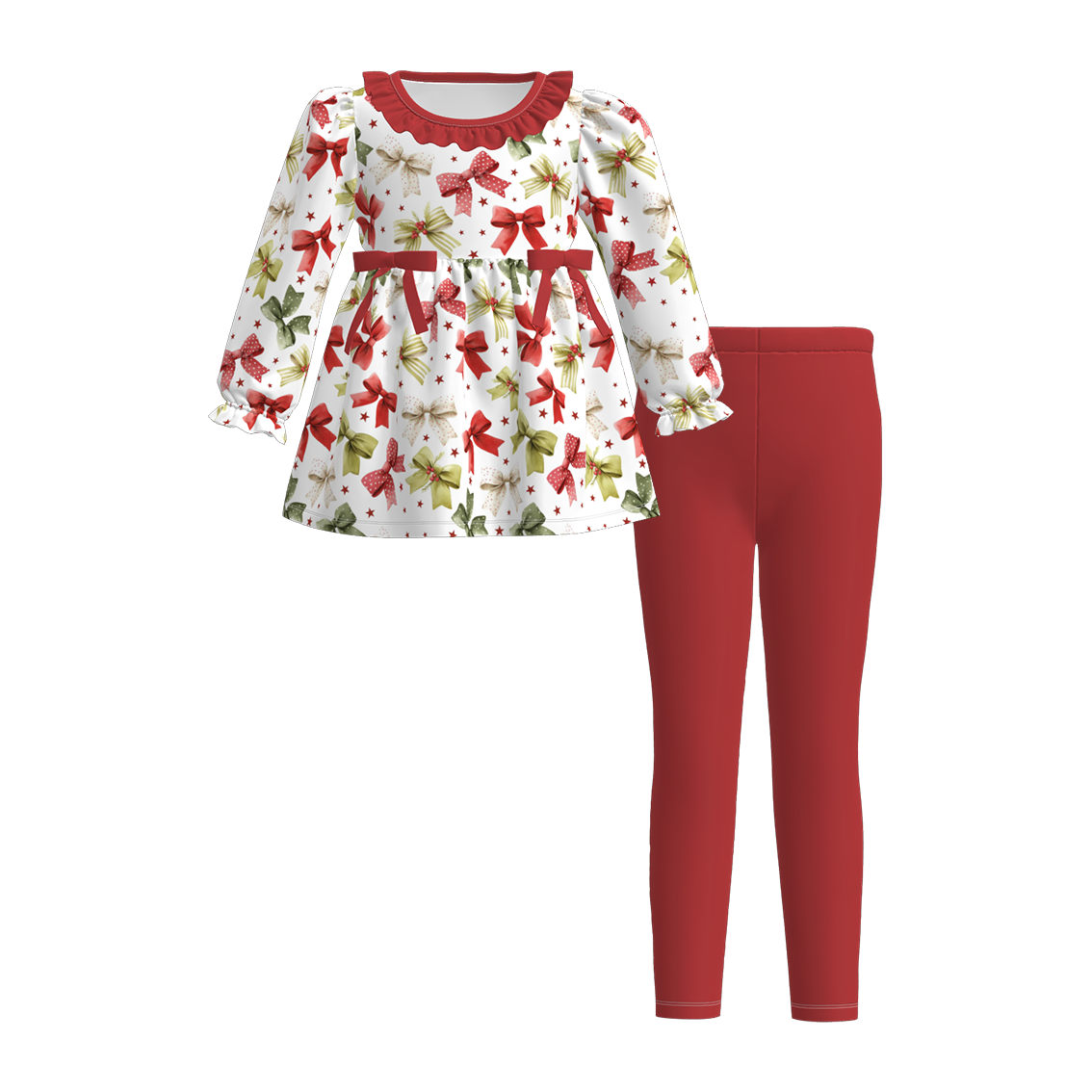 Christmas Family Outfit Collection – Red Green Bow & Plaid Matching Set