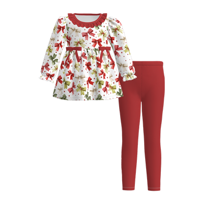 Christmas Family Outfit Collection – Red Green Bow & Plaid Matching Set