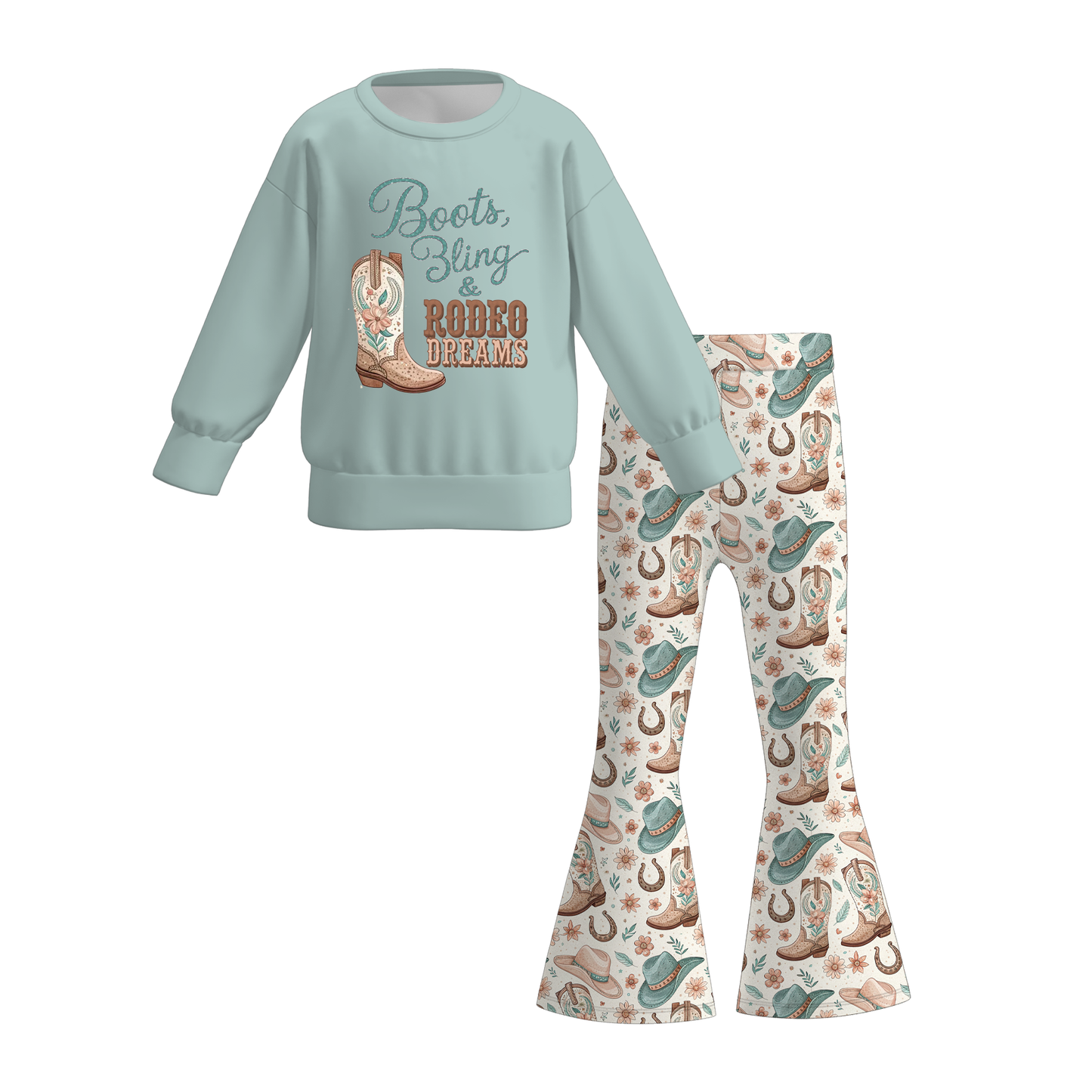 Girls Fall Winter Printed Long Sleeves Pant Set